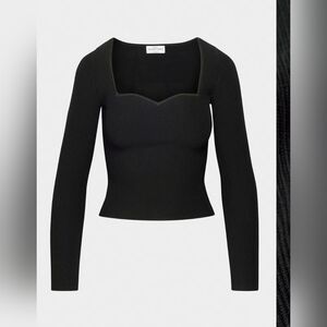 SCULPT KNIT Black Ribbed Long Sleeve Sweetheart Top